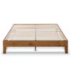 Full Size Mid-Century Modern Solid Wood Platform Bed Frame – Natural Pine, No Box Spring Needed, Noise-Free Slatted Foundation