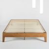 Full Size Mid-Century Modern Solid Wood Platform Bed Frame – Natural Pine, No Box Spring Needed, Noise-Free Slatted Foundation