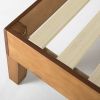 Full Size Mid-Century Modern Solid Wood Platform Bed Frame – Natural Pine, No Box Spring Needed, Noise-Free Slatted Foundation