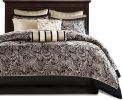 King 12-Piece Comforter Set Black Gold Paisley Bedding Set, Complete Bed in a Bag with Sheets, Shams