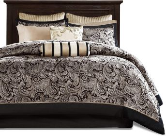 King 12-Piece Comforter Set Black Gold Paisley Bedding Set, Complete Bed in a Bag with Sheets, Shams