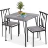 Modern 3-Piece Dining Set – Grey Wood Top Table with 2 Metal Frame Chairs