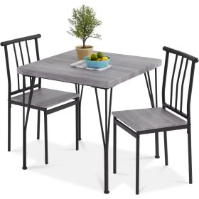 Modern 3-Piece Dining Set – Grey Wood Top Table with 2 Metal Frame Chairs