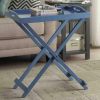 Folding TV Tray Table in Blue Wood Finish, Portable Bedside Snack & Laptop Table, Fully Assembled Side Table with Solid Wood Legs