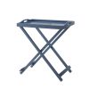 Folding TV Tray Table in Blue Wood Finish, Portable Bedside Snack & Laptop Table, Fully Assembled Side Table with Solid Wood Legs