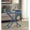 Folding TV Tray Table in Blue Wood Finish, Portable Bedside Snack & Laptop Table, Fully Assembled Side Table with Solid Wood Legs