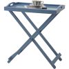 Folding TV Tray Table in Blue Wood Finish, Portable Bedside Snack & Laptop Table, Fully Assembled Side Table with Solid Wood Legs