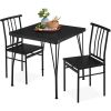 Modern 3-Piece Dining Set – Black Wood Top Table with 2 Metal Frame Chairs