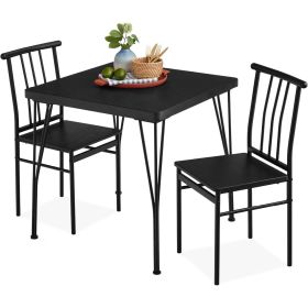 Modern 3-Piece Dining Set – Black Wood Top Table with 2 Metal Frame Chairs