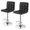 Set of 2 Adjustable Height Bar Stools – Modern PU Leather Swivel Chairs with Backrest, Metal Frame