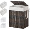 24-Gallon Double Compartment Laundry Hamper – Brown PP Rattan Basket with Lid, Removable Washable Liner Bags & Steel Frame Clothes Organizer