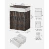 24-Gallon Double Compartment Laundry Hamper – Brown PP Rattan Basket with Lid, Removable Washable Liner Bags & Steel Frame Clothes Organizer