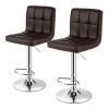 Set of 2 Modern Adjustable Height Bar Stools – Brown PU Leather Swivel Bar Chairs with Backrest