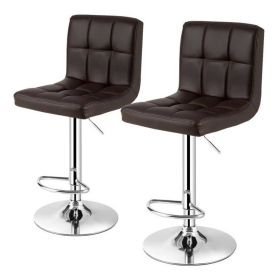 Set of 2 Modern Adjustable Height Bar Stools – Brown PU Leather Swivel Bar Chairs with Backrest
