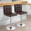 Set of 2 Modern Adjustable Height Bar Stools – Brown PU Leather Swivel Bar Chairs with Backrest