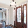 15-Inch White Drum Semi-Flush Mount Ceiling Light, 2-Light Fabric Shade Fixture with Black Metal Accents