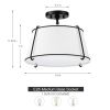 15-Inch White Drum Semi-Flush Mount Ceiling Light, 2-Light Fabric Shade Fixture with Black Metal Accents