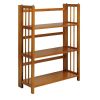 3-Shelf Folding Storage Bookcase in Honey Oak Finish, Solid Wood Foldable Shelving Unit