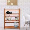 3-Shelf Folding Storage Bookcase in Honey Oak Finish, Solid Wood Foldable Shelving Unit