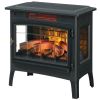 Black Infrared Quartz Electric Fireplace Stove Heater with 3D Flame Effect, Remote Control & Adjustable Thermostat