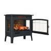 Black Infrared Quartz Electric Fireplace Stove Heater with 3D Flame Effect, Remote Control & Adjustable Thermostat