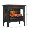 Black Infrared Quartz Electric Fireplace Stove Heater with 3D Flame Effect, Remote Control & Adjustable Thermostat