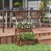 Farmhouse Wooden Wagon Wheel Planter Box – Rustic Fir Wood 2-Compartment Raised Garden Bed with Drainage Holes for Outdoor & Indoor Decor