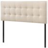 Full Size Ivory Upholstered Button-Tufted Headboard, Adjustable Height Fabric Headboard for Modern Bedroom
