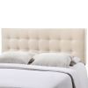 Full Size Ivory Upholstered Button-Tufted Headboard, Adjustable Height Fabric Headboard for Modern Bedroom