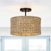 Bohemian Rattan Drum Ceiling Light, 13.6" Semi-Flush Mount 2-Light Fixture, Handwoven Seagrass Shade for Bedroom, Entryway & Living Room