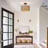 Bohemian Rattan Drum Ceiling Light, 13.6" Semi-Flush Mount 2-Light Fixture, Handwoven Seagrass Shade for Bedroom, Entryway & Living Room