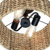 Bohemian Rattan Drum Ceiling Light, 13.6" Semi-Flush Mount 2-Light Fixture, Handwoven Seagrass Shade for Bedroom, Entryway & Living Room