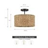 Bohemian Rattan Drum Ceiling Light, 13.6" Semi-Flush Mount 2-Light Fixture, Handwoven Seagrass Shade for Bedroom, Entryway & Living Room