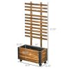 Rustic Wheeled Wooden Raised Garden Bed with Trellis – Farmhouse Fir Wood Planter Box on Wheels