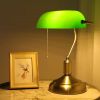 Antique Brass Bankers Desk Lamp with Green Glass Shade,