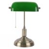 Antique Brass Bankers Desk Lamp with Green Glass Shade,