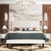 Full Size White Faux Leather Platform Bed with Tufted Headboard – Low Profile Modern Bed Frame, No Box Spring Needed