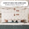 Full Size White Faux Leather Platform Bed with Tufted Headboard – Low Profile Modern Bed Frame, No Box Spring Needed