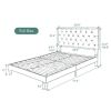 Full Size White Faux Leather Platform Bed with Tufted Headboard – Low Profile Modern Bed Frame, No Box Spring Needed