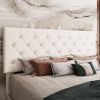 Queen White Faux Leather Platform Bed with Tufted Headboard – Low Profile Modern Bed Frame, No Box Spring Needed