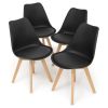Set of 4 Mid-Century Modern Dining Chairs – Black PU Leather Upholstered Chairs with Beech Wood Legs
