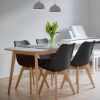 Set of 4 Mid-Century Modern Dining Chairs – Black PU Leather Upholstered Chairs with Beech Wood Legs