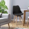 Set of 4 Mid-Century Modern Dining Chairs – Black PU Leather Upholstered Chairs with Beech Wood Legs