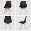 Set of 4 Mid-Century Modern Dining Chairs – Black PU Leather Upholstered Chairs with Beech Wood Legs