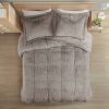 Grey Sherpa Faux Fur Comforter Set Full/Queen – 3-Piece Shaggy Plush Bedding with Pillow Shams, Soft Fluffy Modern Cozy Bed Set