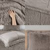 Grey Sherpa Faux Fur Comforter Set Full/Queen – 3-Piece Shaggy Plush Bedding with Pillow Shams, Soft Fluffy Modern Cozy Bed Set