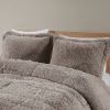 Grey Sherpa Faux Fur Comforter Set Full/Queen – 3-Piece Shaggy Plush Bedding with Pillow Shams, Soft Fluffy Modern Cozy Bed Set