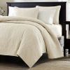 Full/Queen Ivory Beige Quilted Coverlet Set with 2 Shams, Soft Reversible Lightweight Bedspread, Classic Floral Stitch Bedding