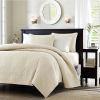 Full/Queen Ivory Beige Quilted Coverlet Set with 2 Shams, Soft Reversible Lightweight Bedspread, Classic Floral Stitch Bedding