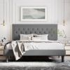 Full Size Upholstered Linen Platform Bed with Tufted Headboard – Adjustable Headboard, Modern Bed Frame, No Box Spring Needed